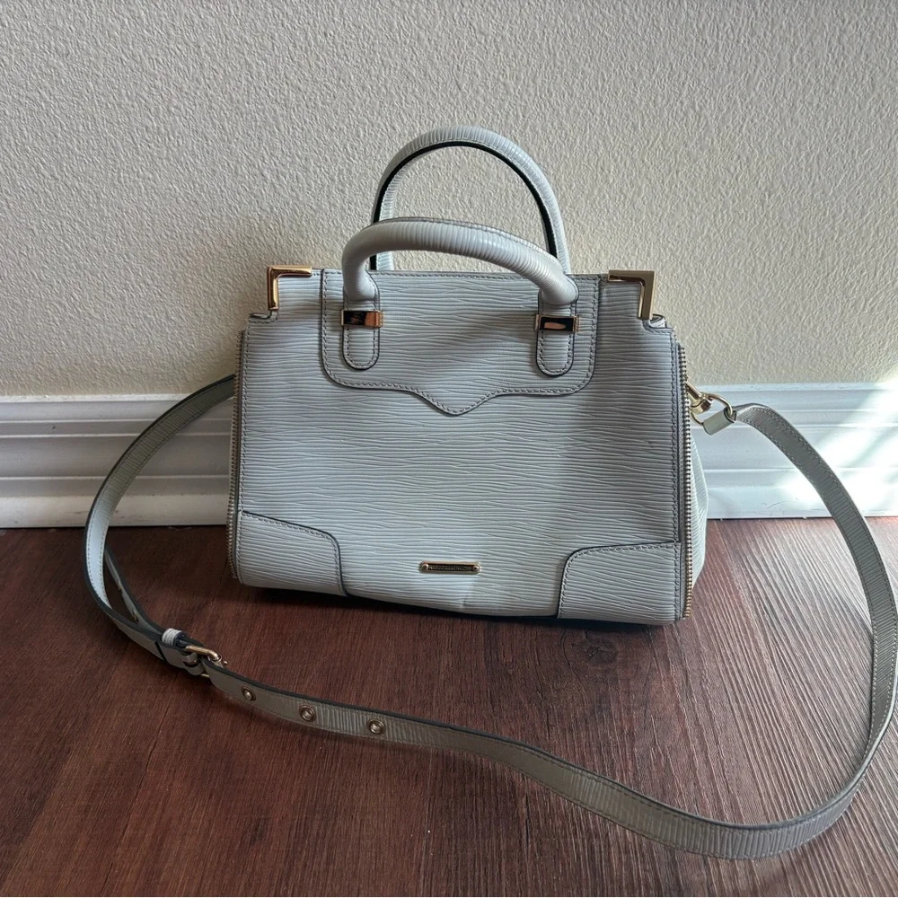 Rebecca Minkoff Gray Leather Satchel Shoulder Bag Crossbody Gold Hardware